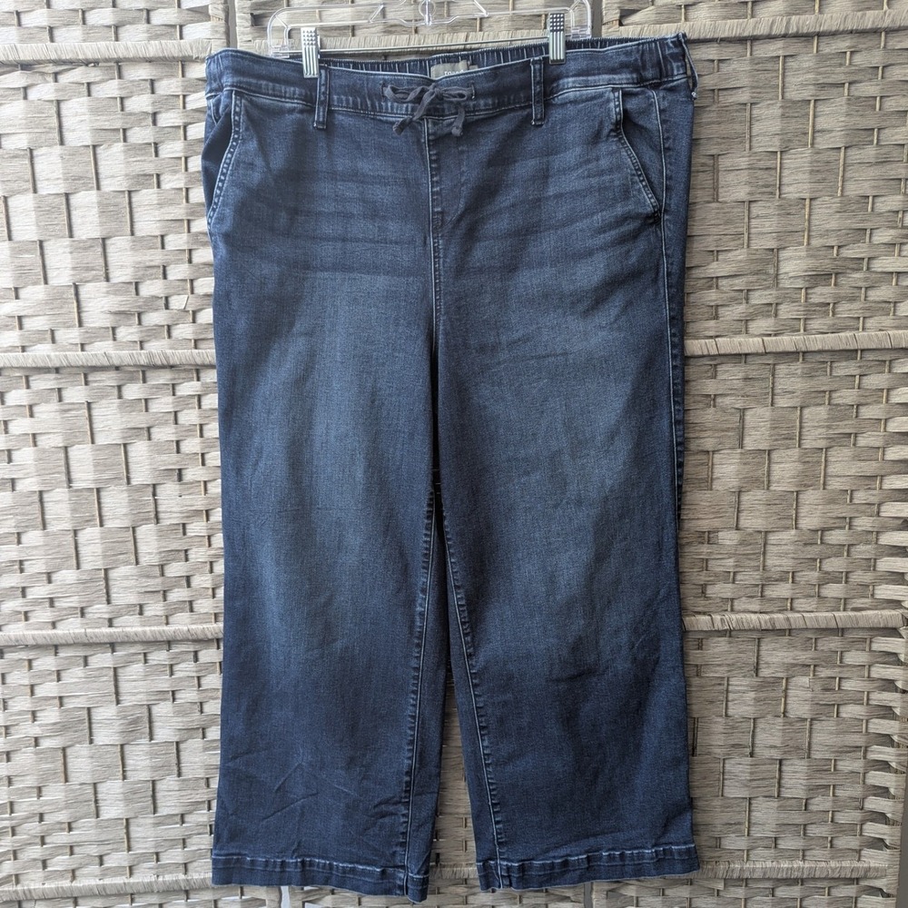 Torrid Wide Leg Cropped Jeans Dark Wash Elastic Drawstring Waist Sz 3S (3XS)